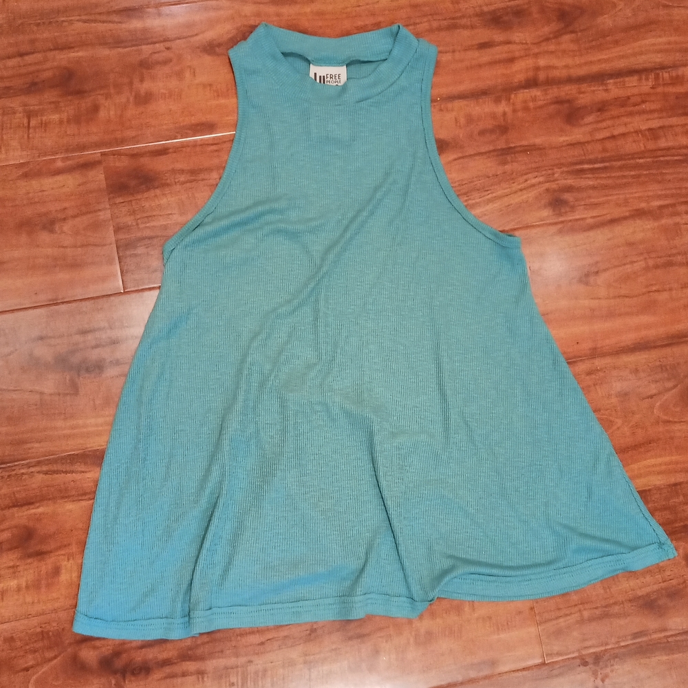 Free People Teal High Neck Ribbed Tank, XS